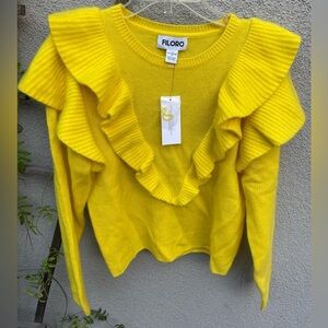 FILORO Ruffle Overlay Cashmere Sweater in Limoncello New with Tags!